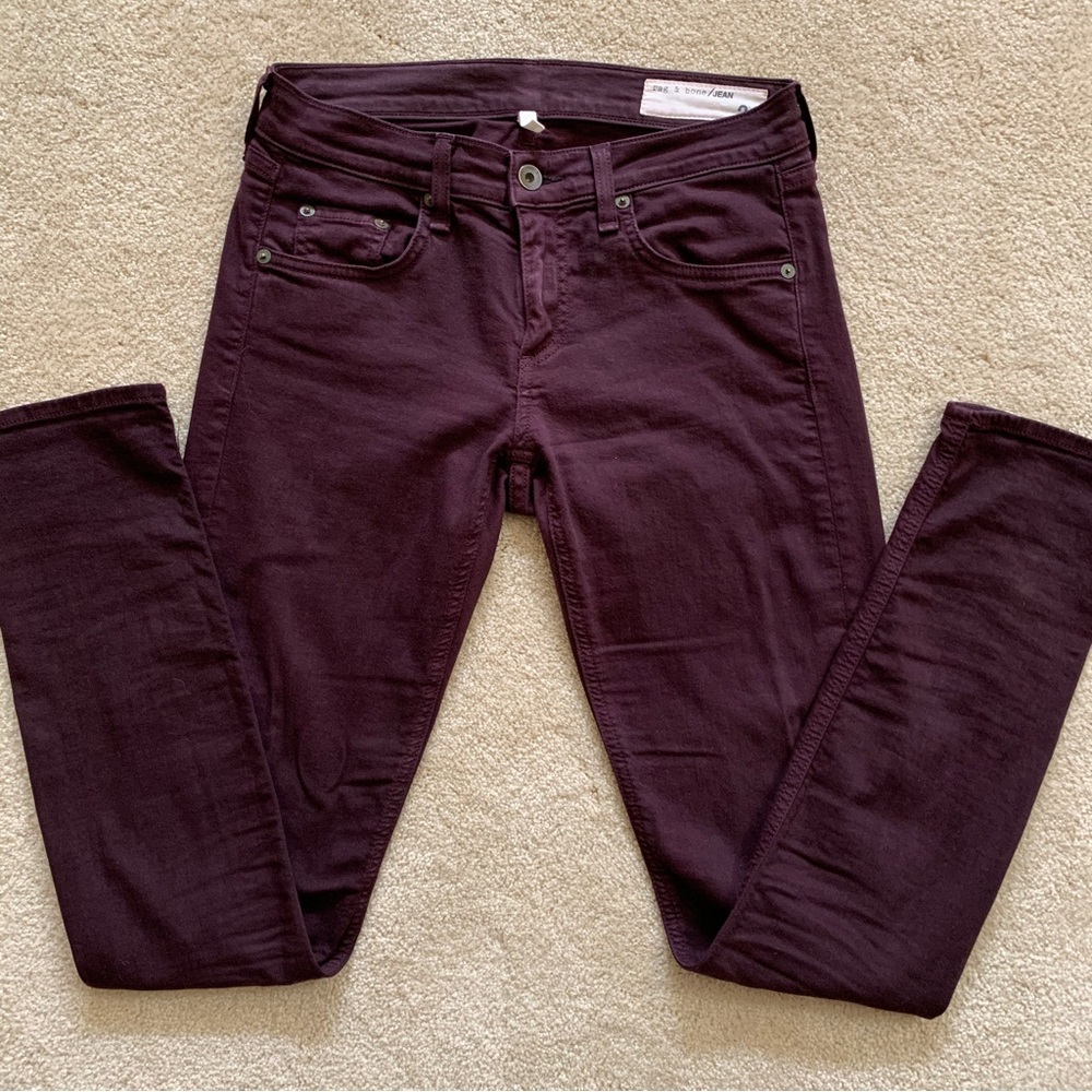 Rag & Bone DRE Aged Burgundy Skinny Jeans Size 24